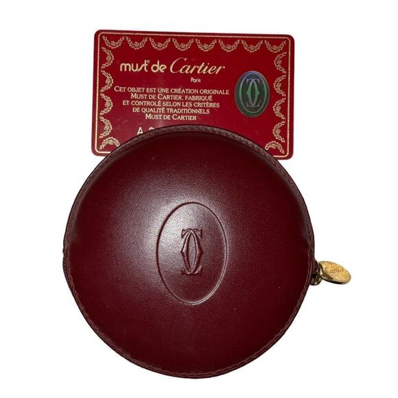 Vintage Cartier Burgundy Leather Must De Cartier Round Coin Purse - Picture 1 of 13